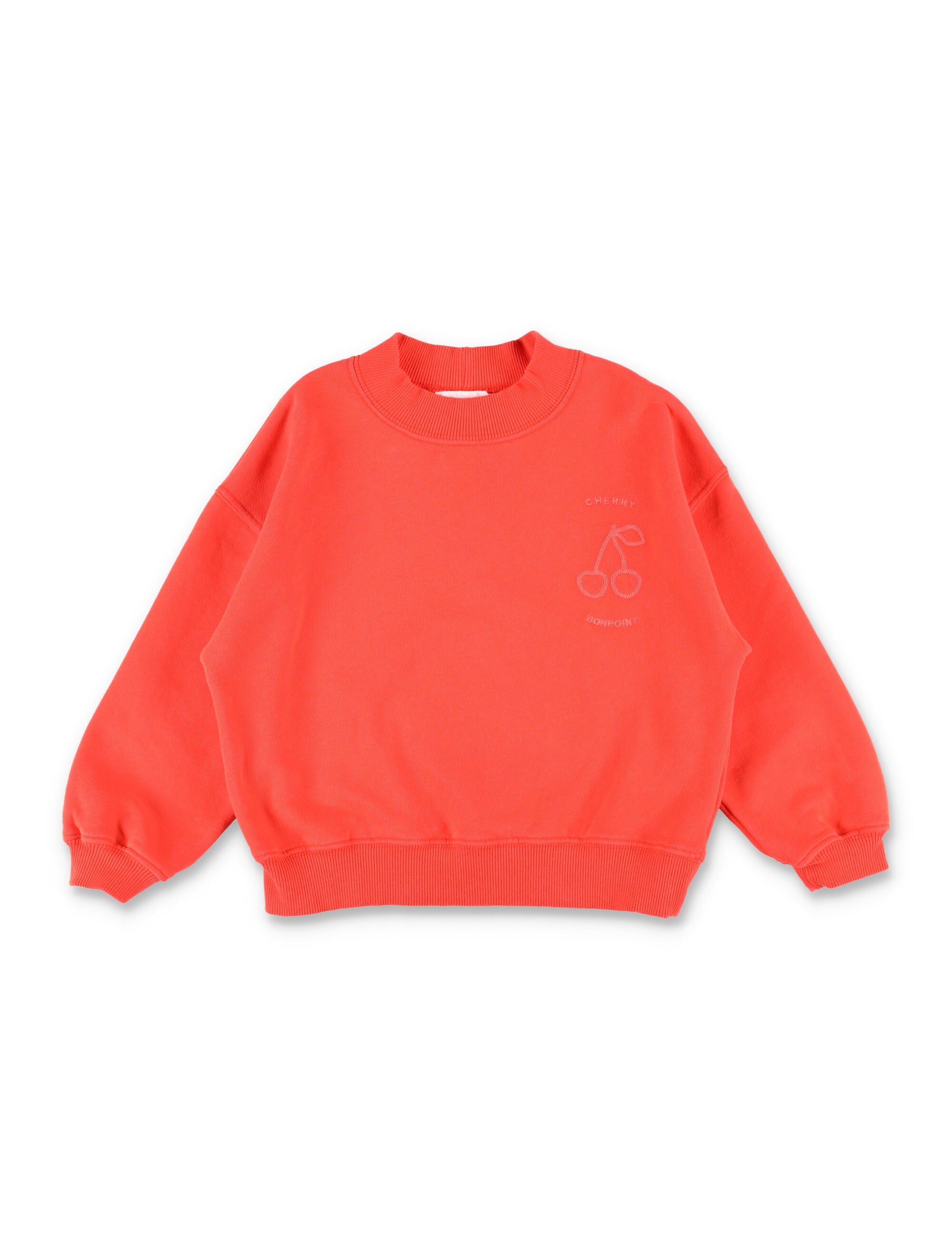 Bonpoint Lika Girls Cherry Embroidered Sweatshirt Coral Cotton