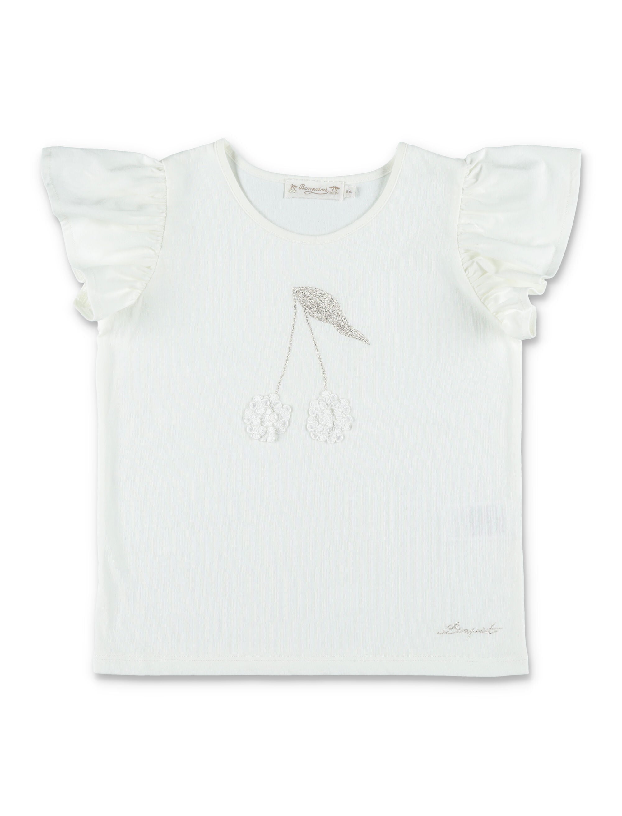 Bonpoint Emila cherry embroidered organic cotton T-shirt Milk White