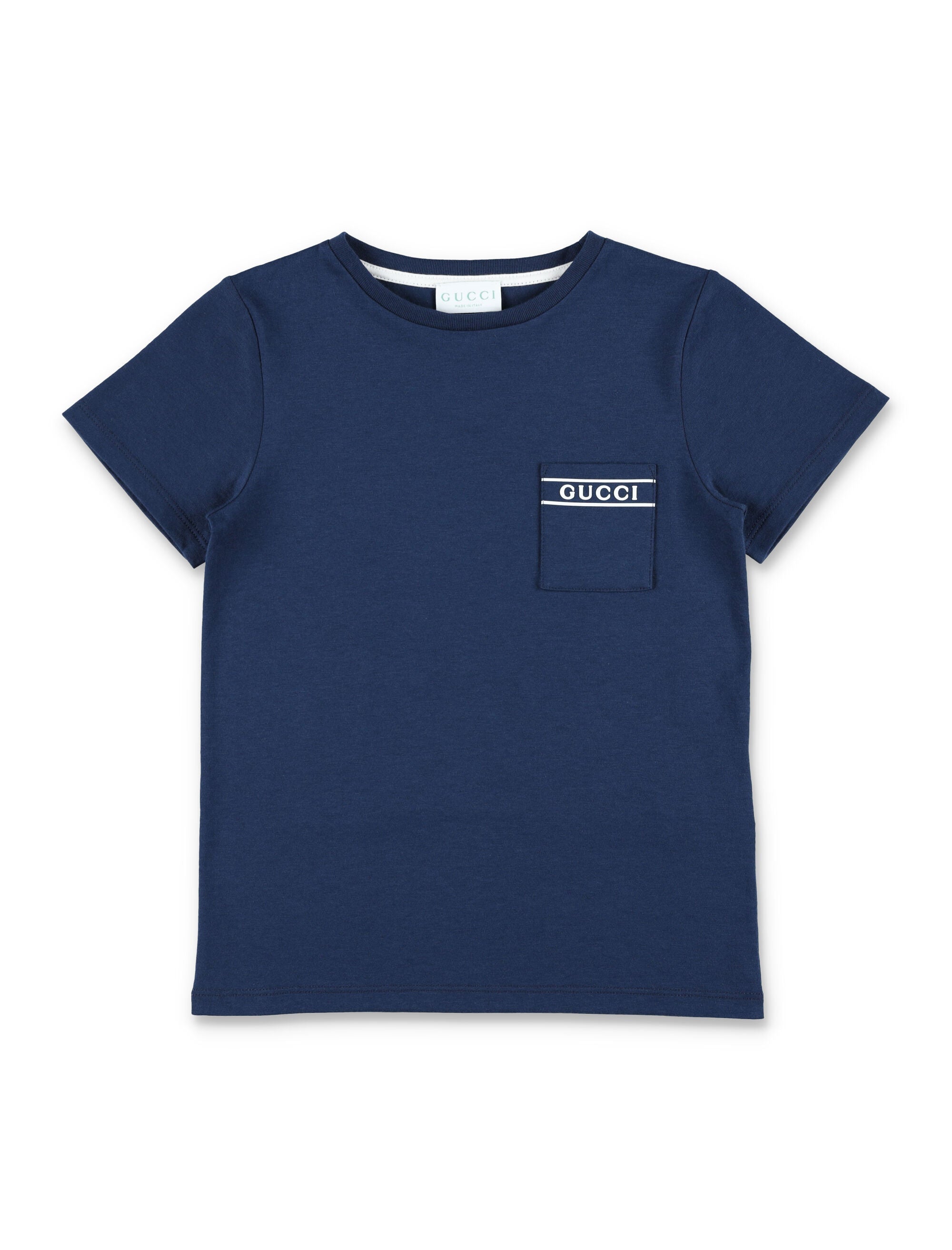Gucci kids cotton pocket T-shirt Prussian Blue/white