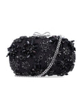 Self-Portrait black Satin Floral Crystal clutch Polyester
