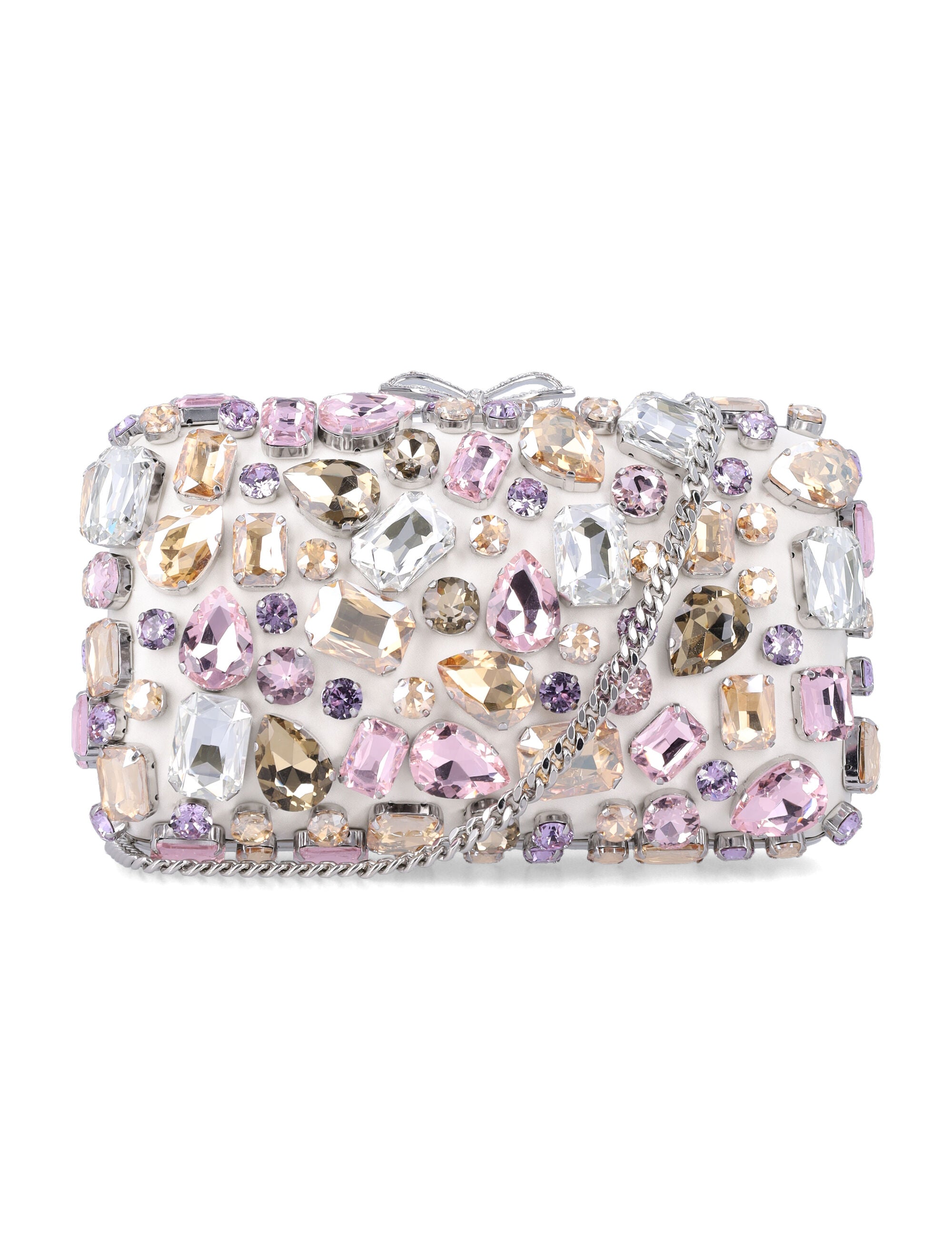 Self-Portrait multi crystal embellished clutch White Coloured Polyester