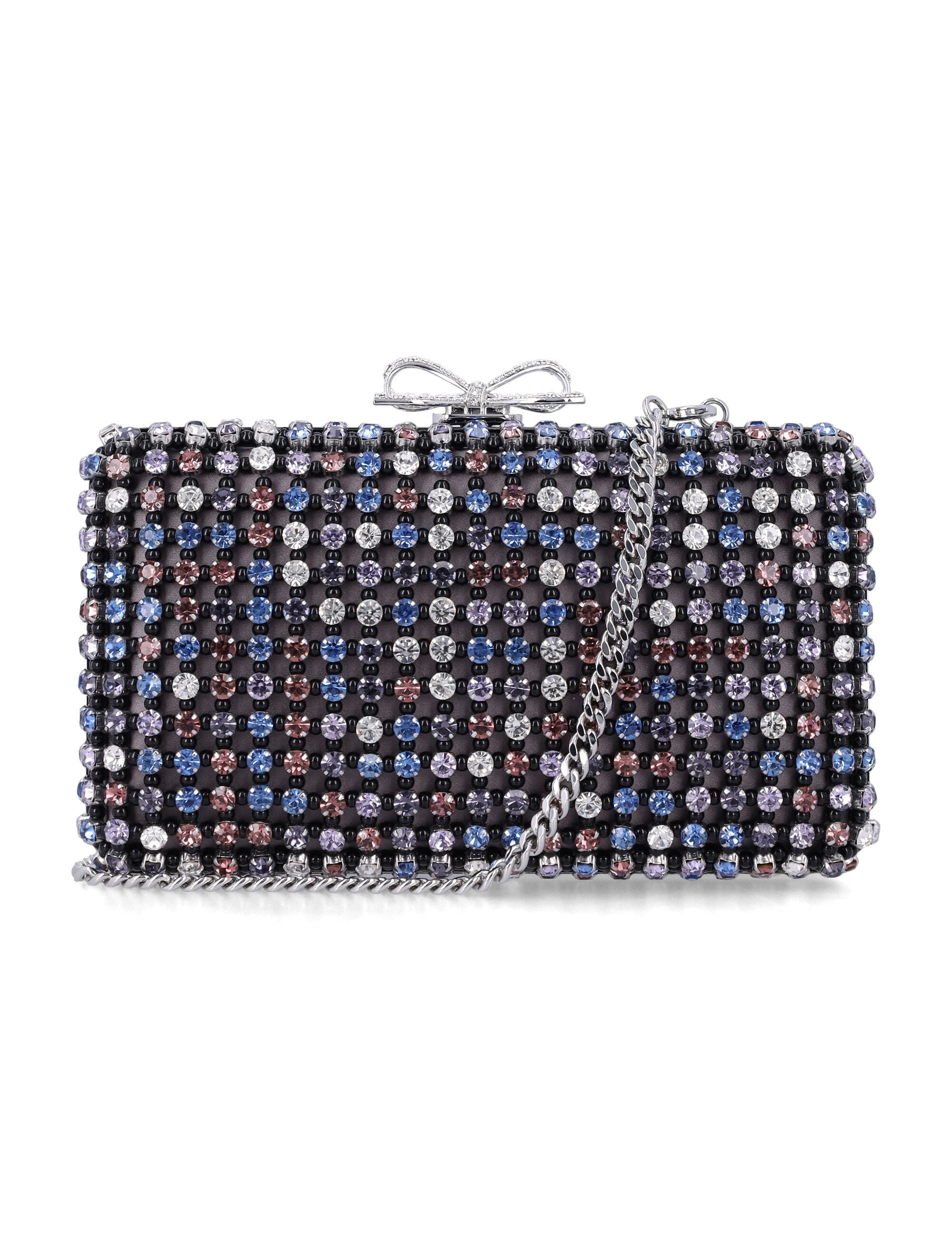 Self-Portrait Multi Crystal Chainmail Clutch Black Coloured Polyester