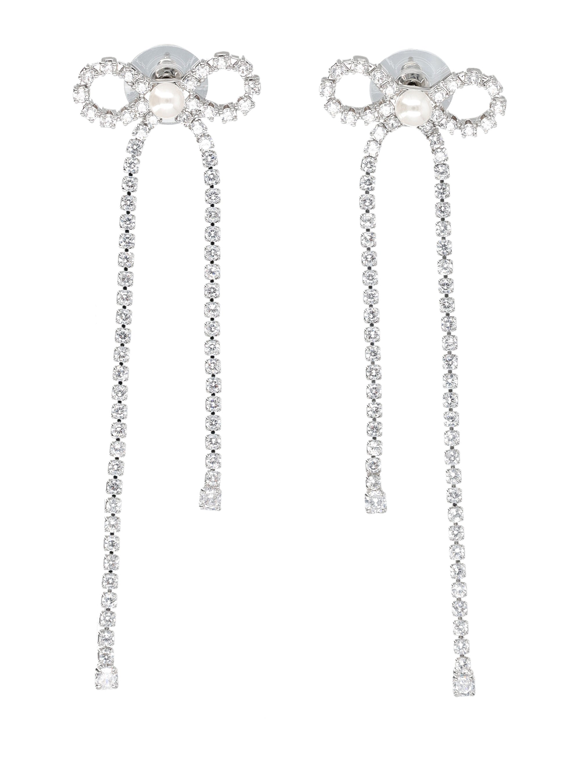elf-Portrait Crystal Droplet Bow earrings Silver Brass