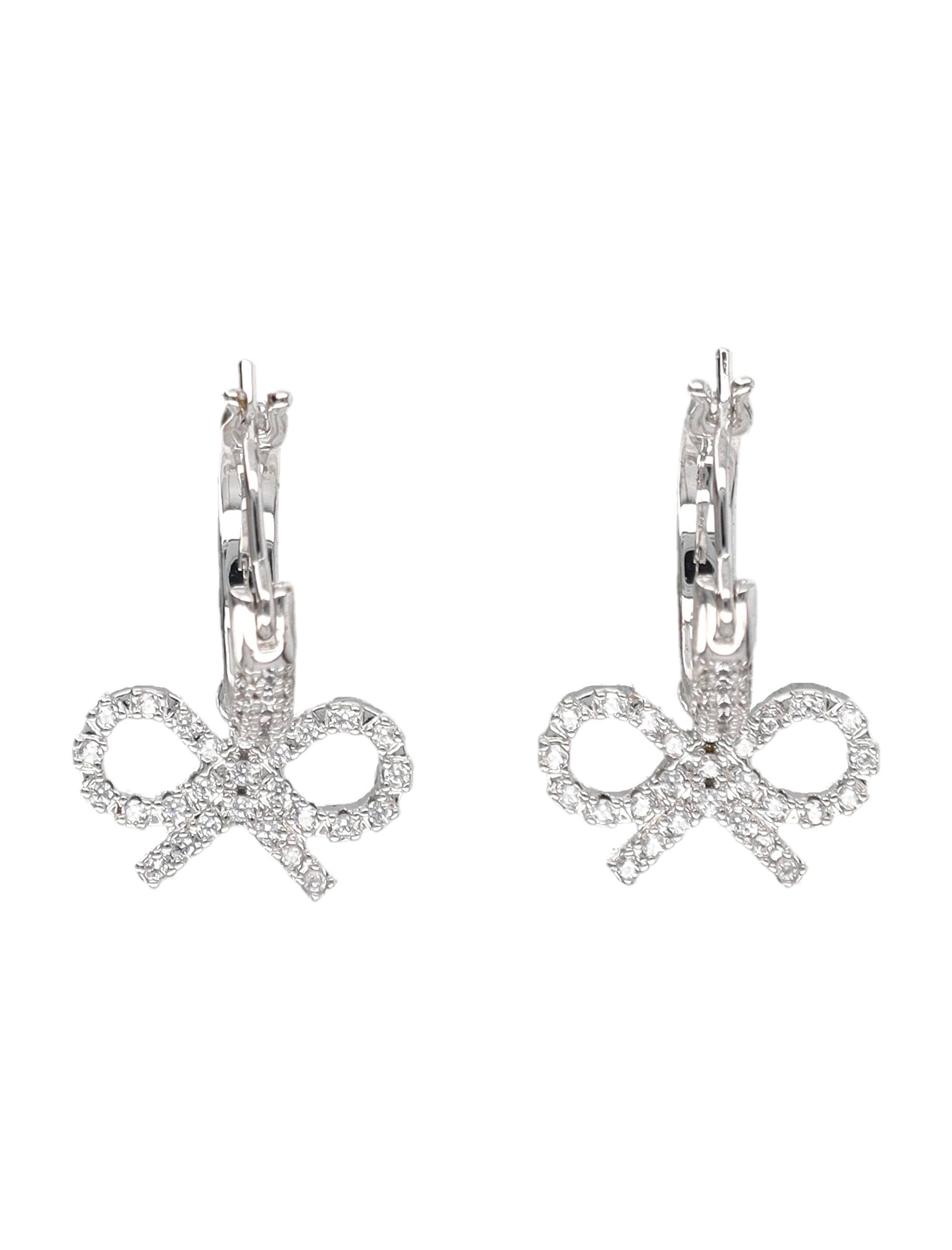 elf-Portrait Crystal Bow Hoop earrings Silver Brass