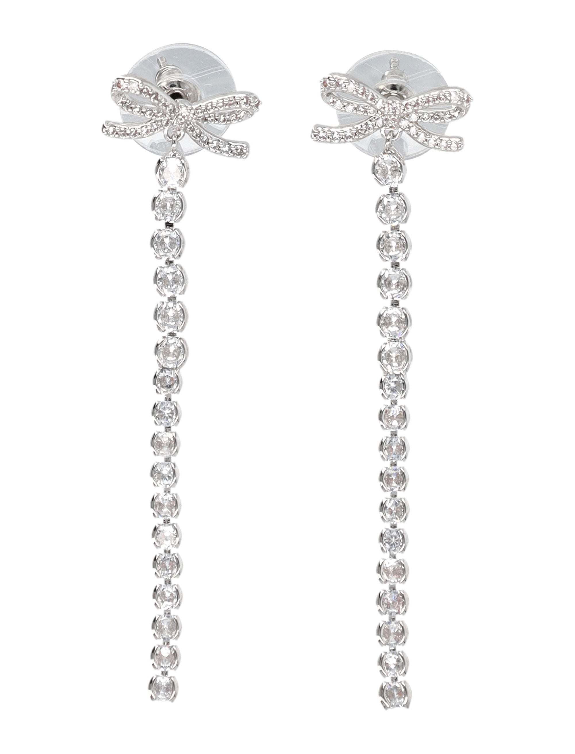 Self-Portrait Crystal Bow Droplet earrings Silver Brass