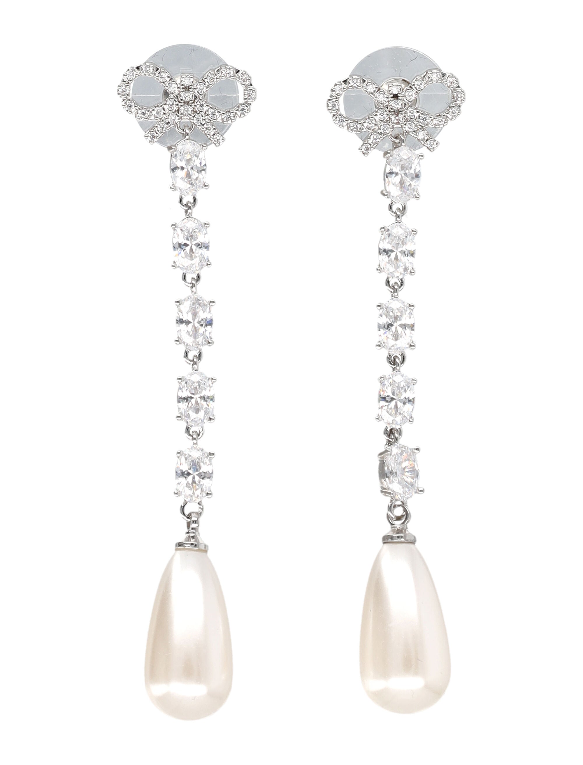 Self-Portrait Bow Pearl Droplet earrings Silver Brass