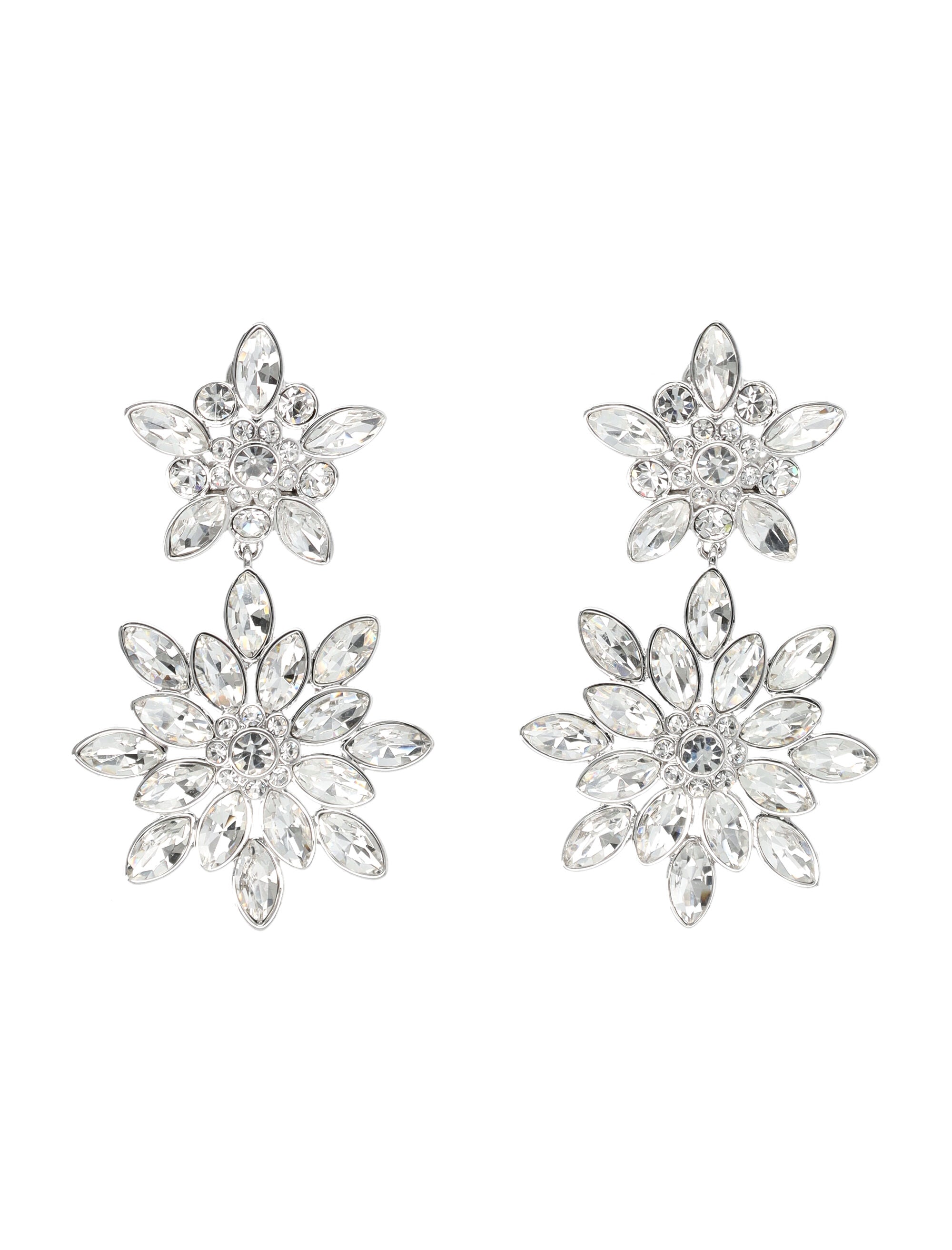 Self-Portrait Crystal tiered earrings Silver Hypoallergenic Plated Brass