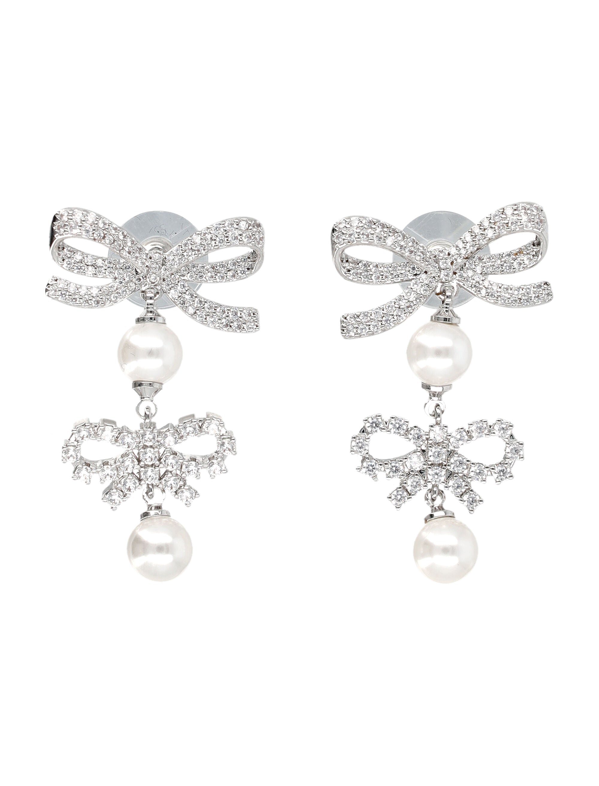 Self-Portrait Double Bow Pearl earrings Silver Brass