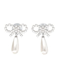 Self-Portrait Crystal Bow Pearl earrings Silver Bra