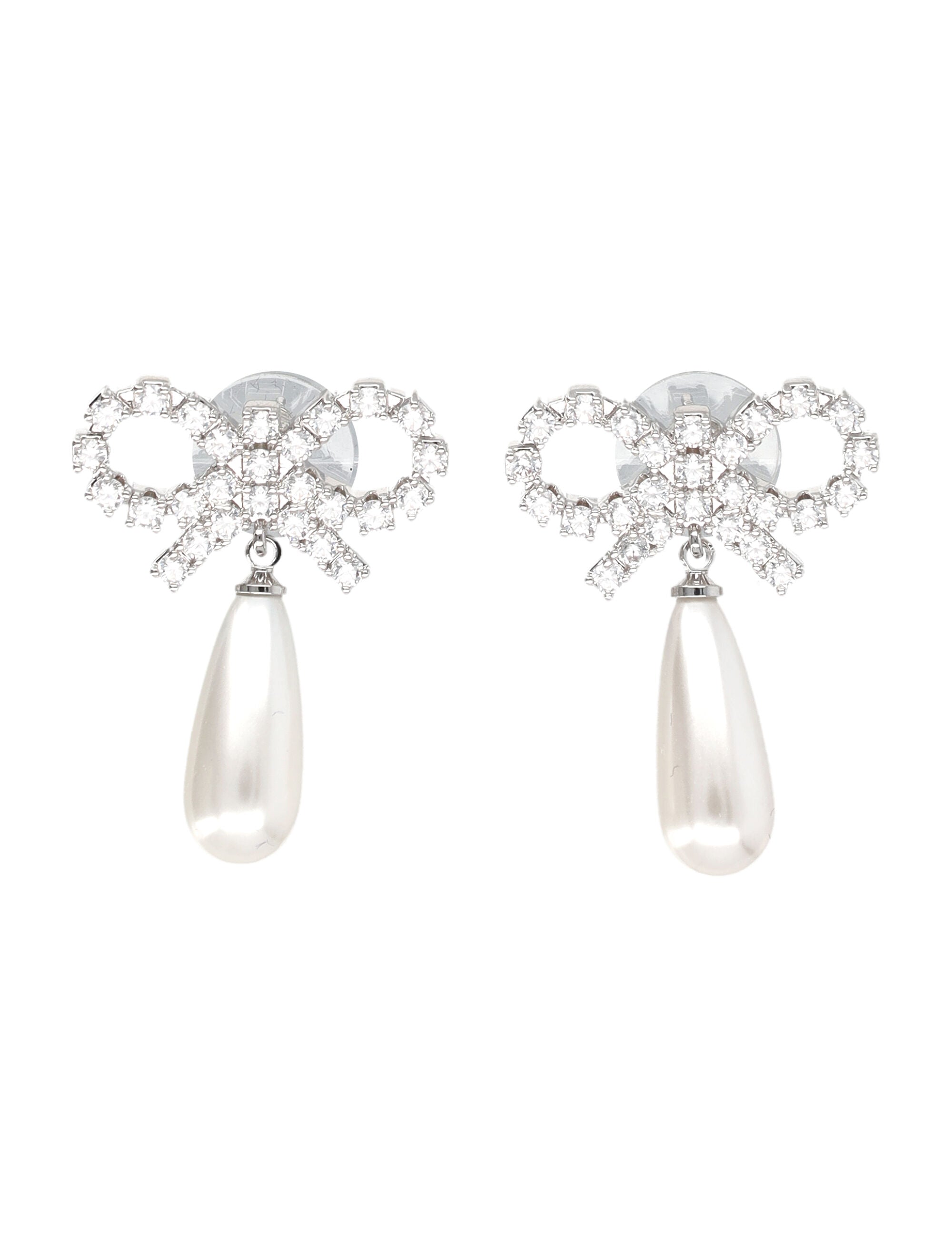 Self-Portrait Crystal Bow Pearl earrings Silver Bra