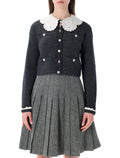 Self-Portrait charcoal knit lace collar cardigan Grey Wool