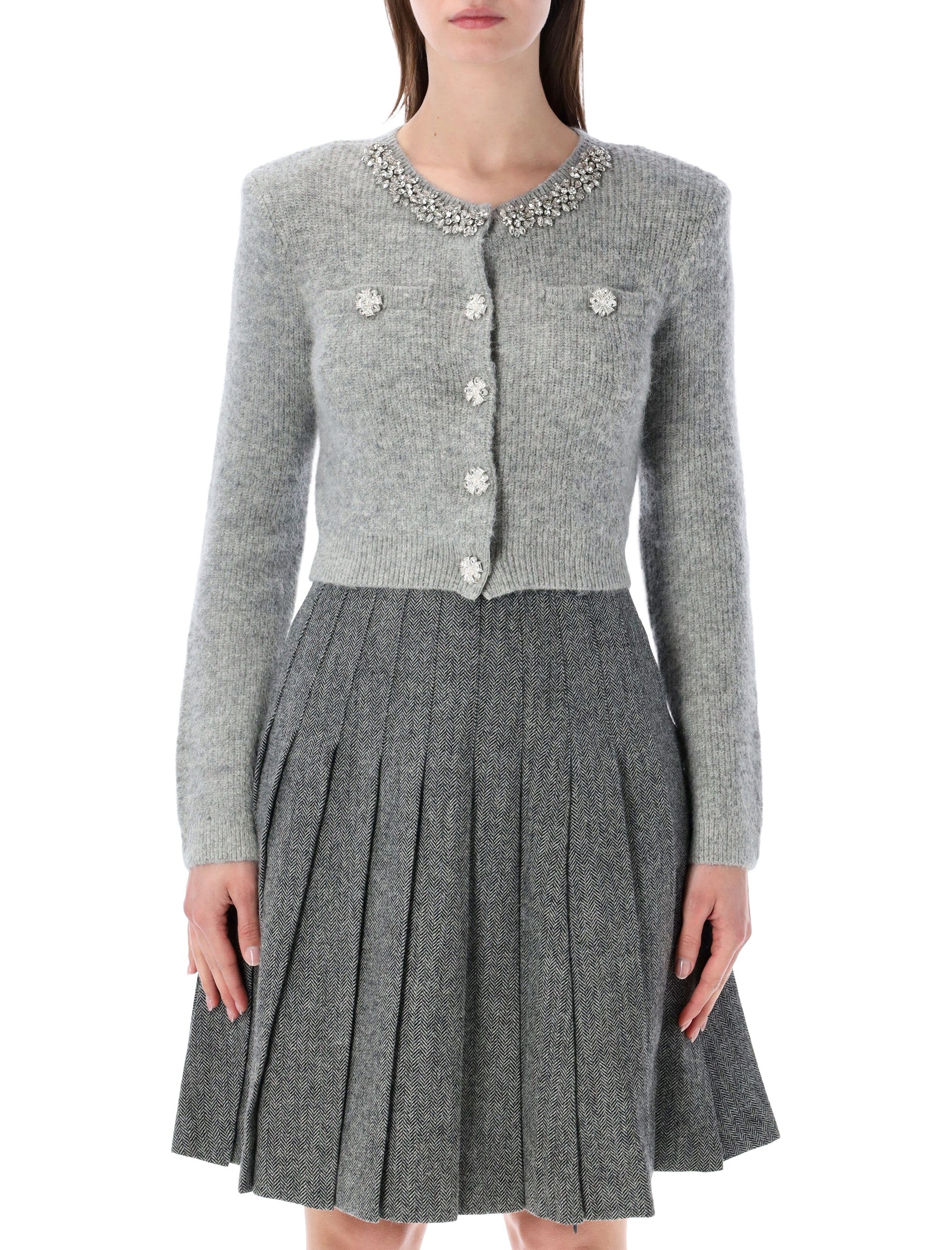 Self-Portrait Crystal trim cardigan Grey Polyester