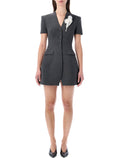 Self-Portrait tailored mini dress with brooch Grey Polyester