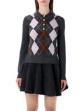 Self-Portrait argyle knit jumper Grey Wool Sweater