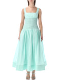 Self-Portrait mint ramie midi dress with wide skirt Lining