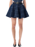 Self-Portrait flared blue denim mini skirt Cotton