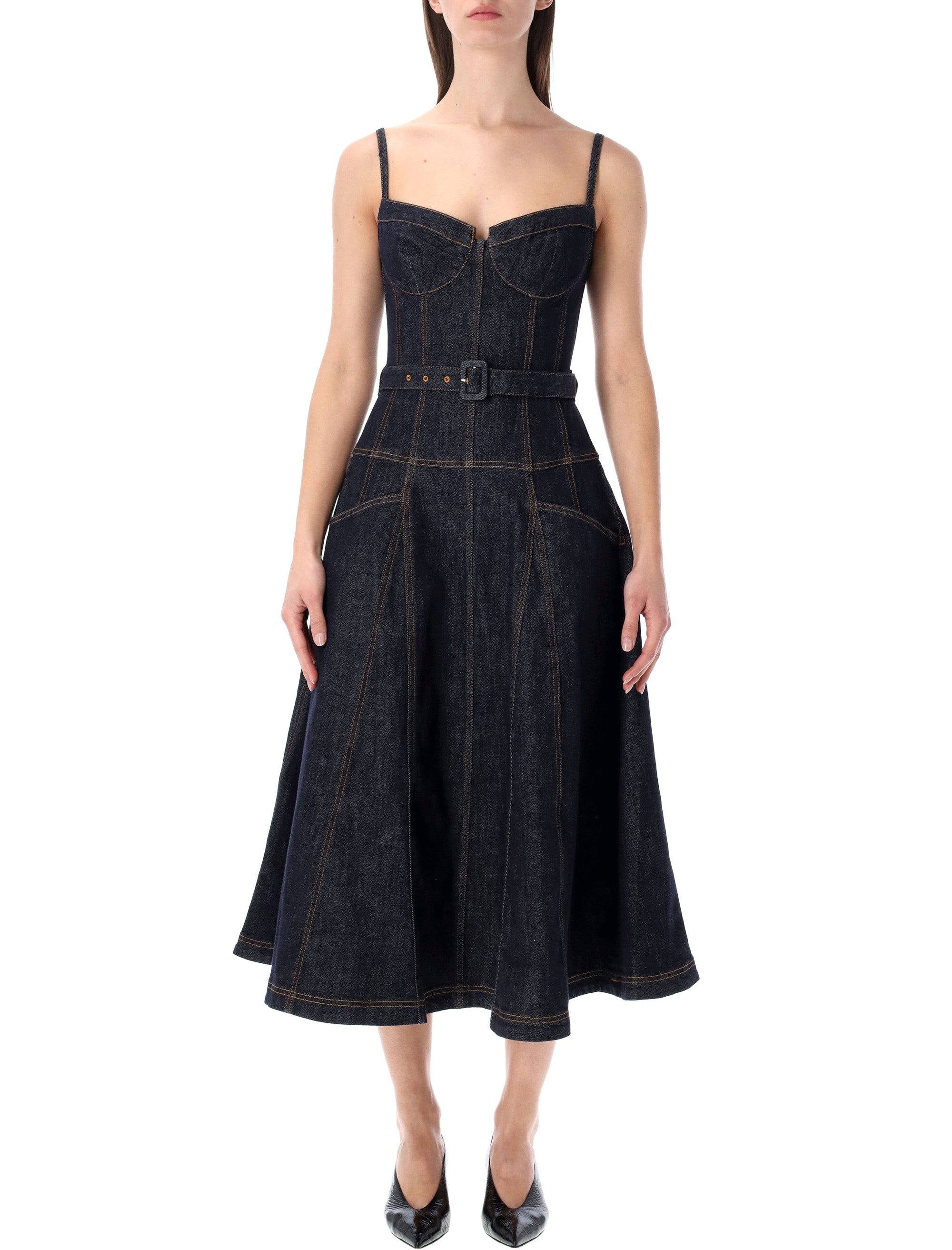 Self-Portrait denim midi dress Indigo Blue Cotton