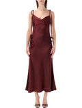Self-Portrait Burgundy Satin Midi Dress Polyester