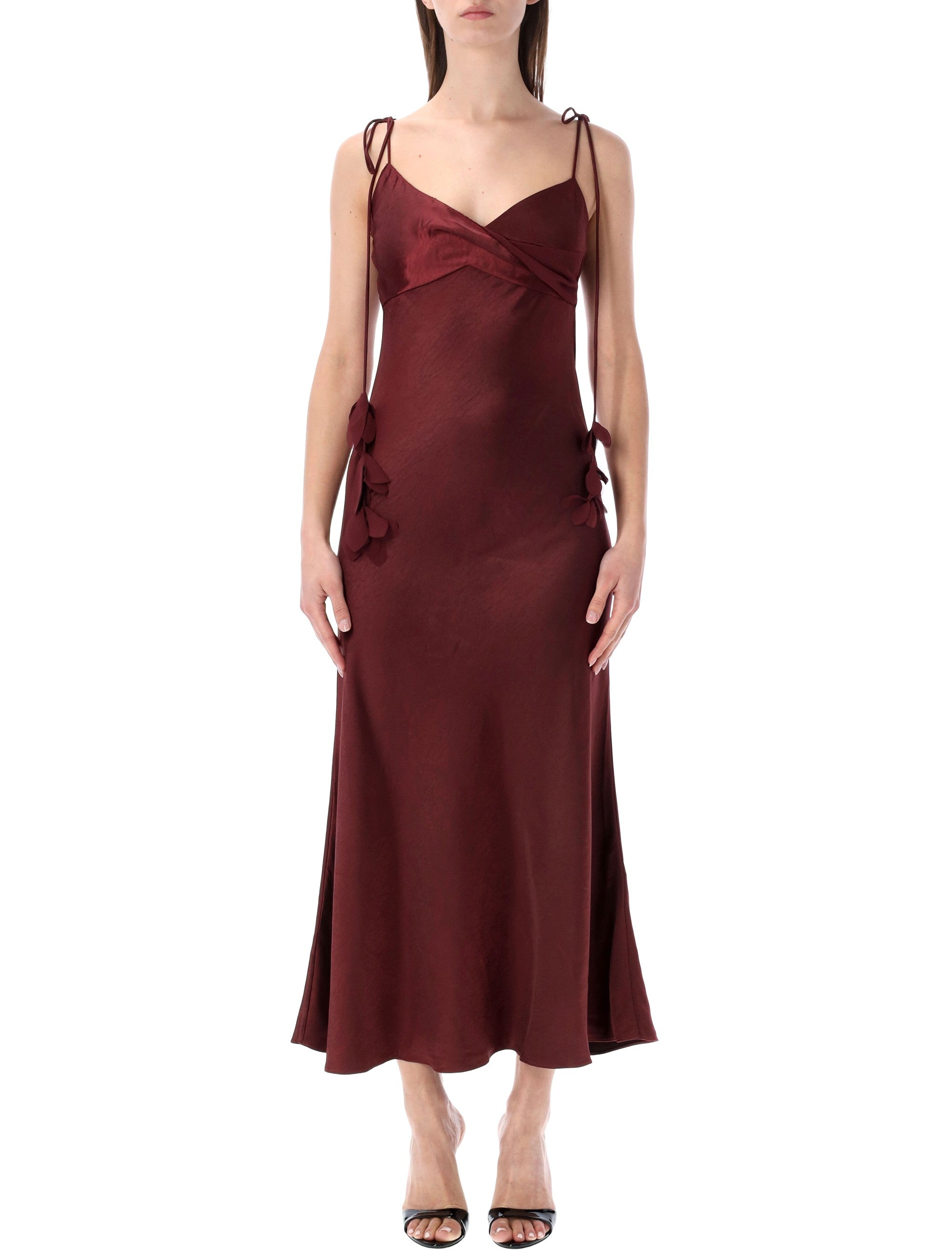 Self-Portrait Burgundy Satin Midi Dress Polyester