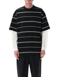 Comme Des Garçons Homme Striped Cotton Layered T-Shirt Black Grey