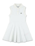 Lacoste Girls Sleeveless Elastic Petit Piqué Dress White Organic Combed Cotton