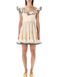 Zimmermann embroidered frilled mini dress Cream Polyester