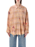 R13 Shredded seam drop neck shirt Orange Purple Cotton