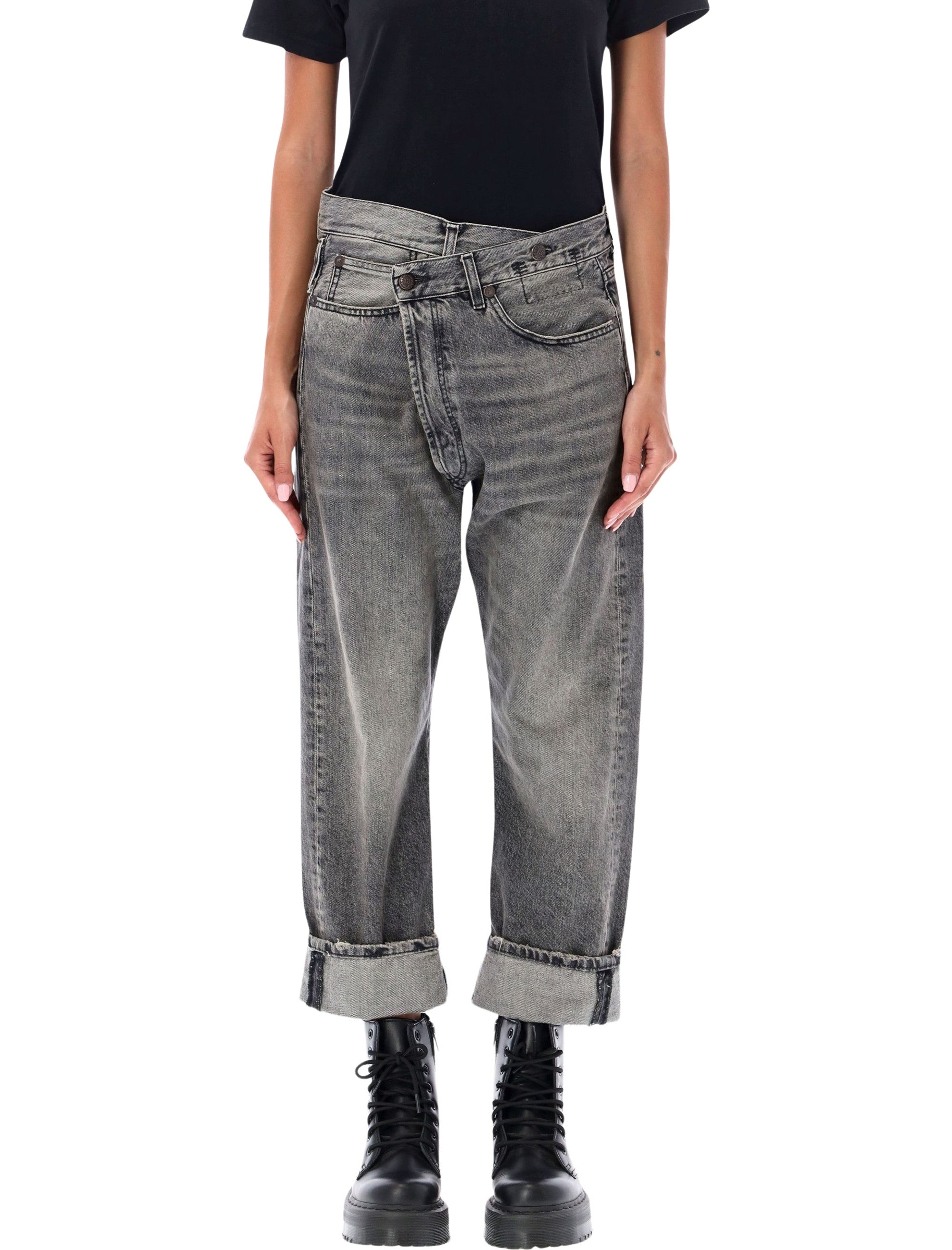 Crossover Waist Denim Jeans R13 Leyton Black Cotton