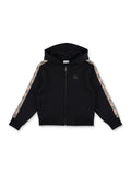 Burberry cotton hoodie with Check trims for kids Black Sweatshirt
