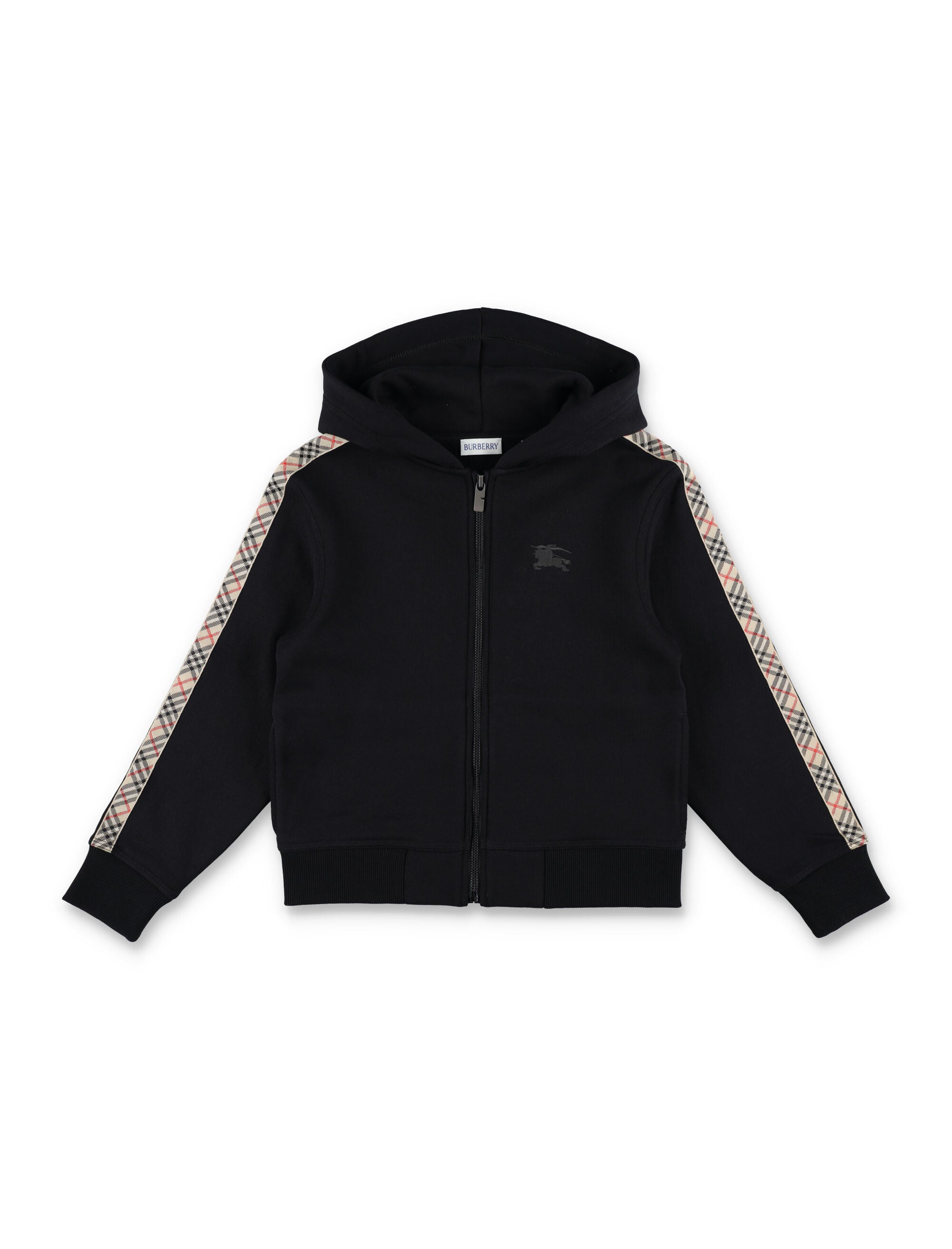 Burberry cotton hoodie with Check trims for kids Black Sweatshirt