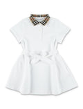 Burberry White Cotton Polo Dress With Collar Check For Girls