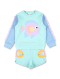 Stella McCartney Kids fish graphic sweatshirt & shorts set Light Blue Cotton