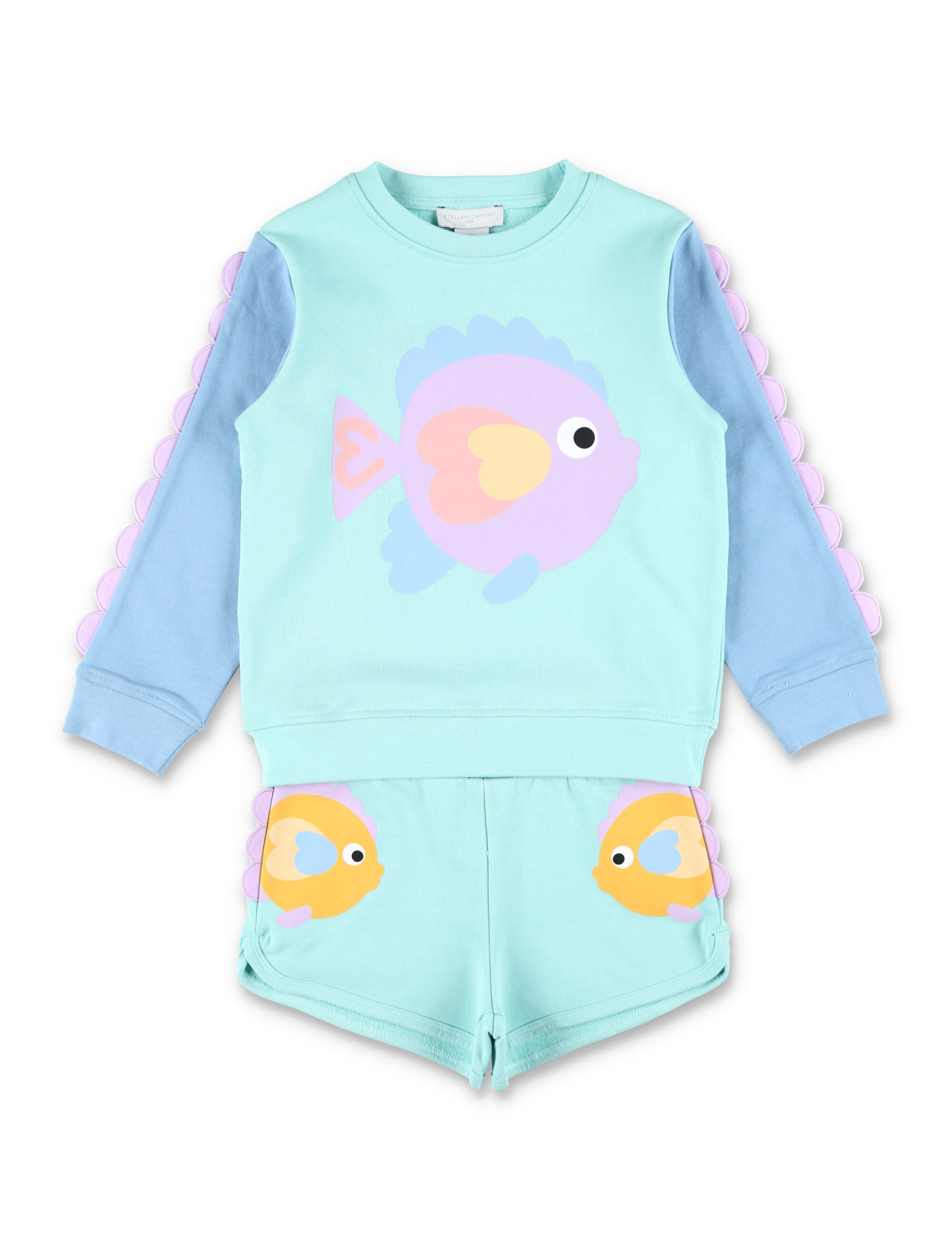 Stella McCartney Kids fish graphic sweatshirt & shorts set Light Blue Cotton