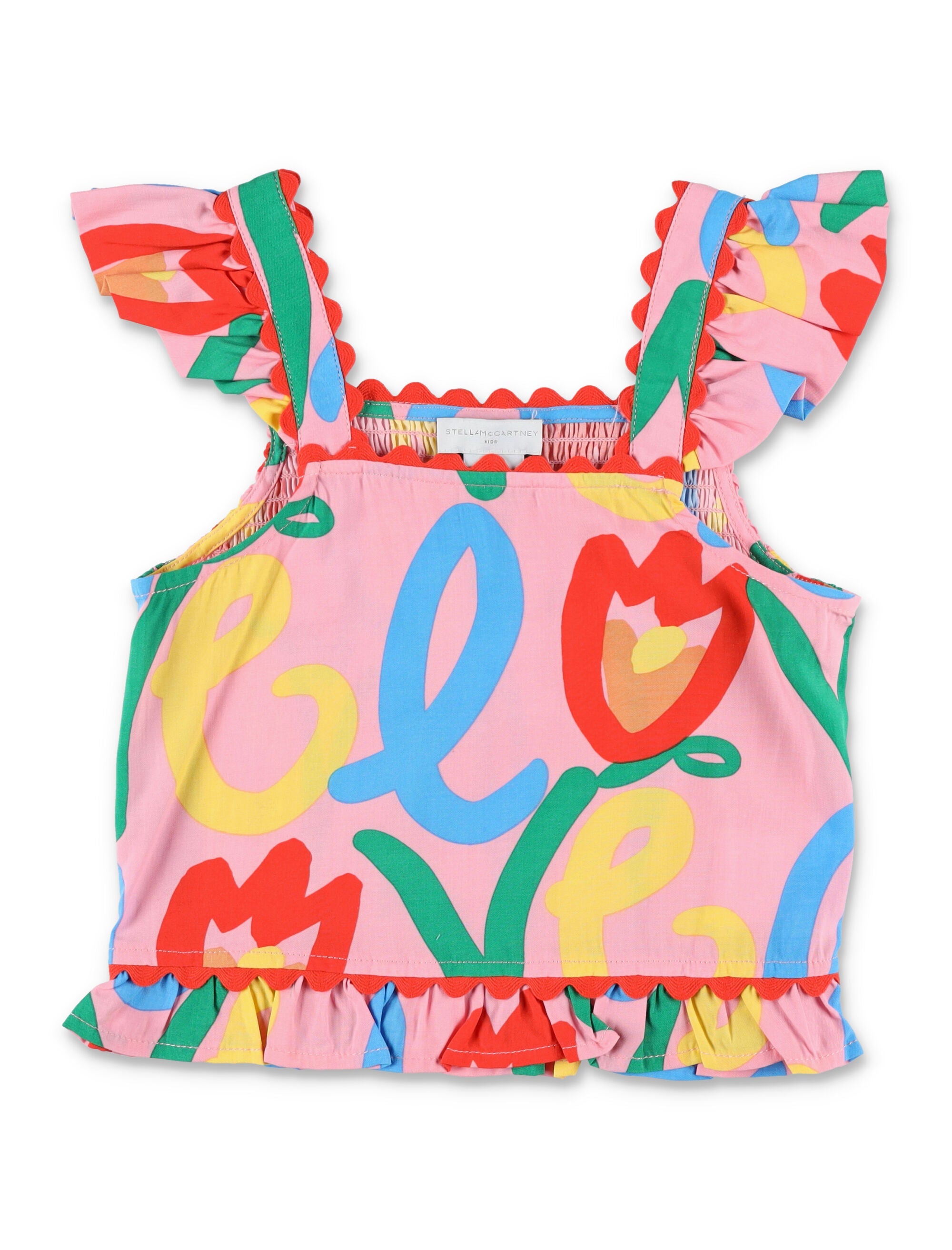 Stella McCartney Kids Love print ruffle top for girls Rose Viscose