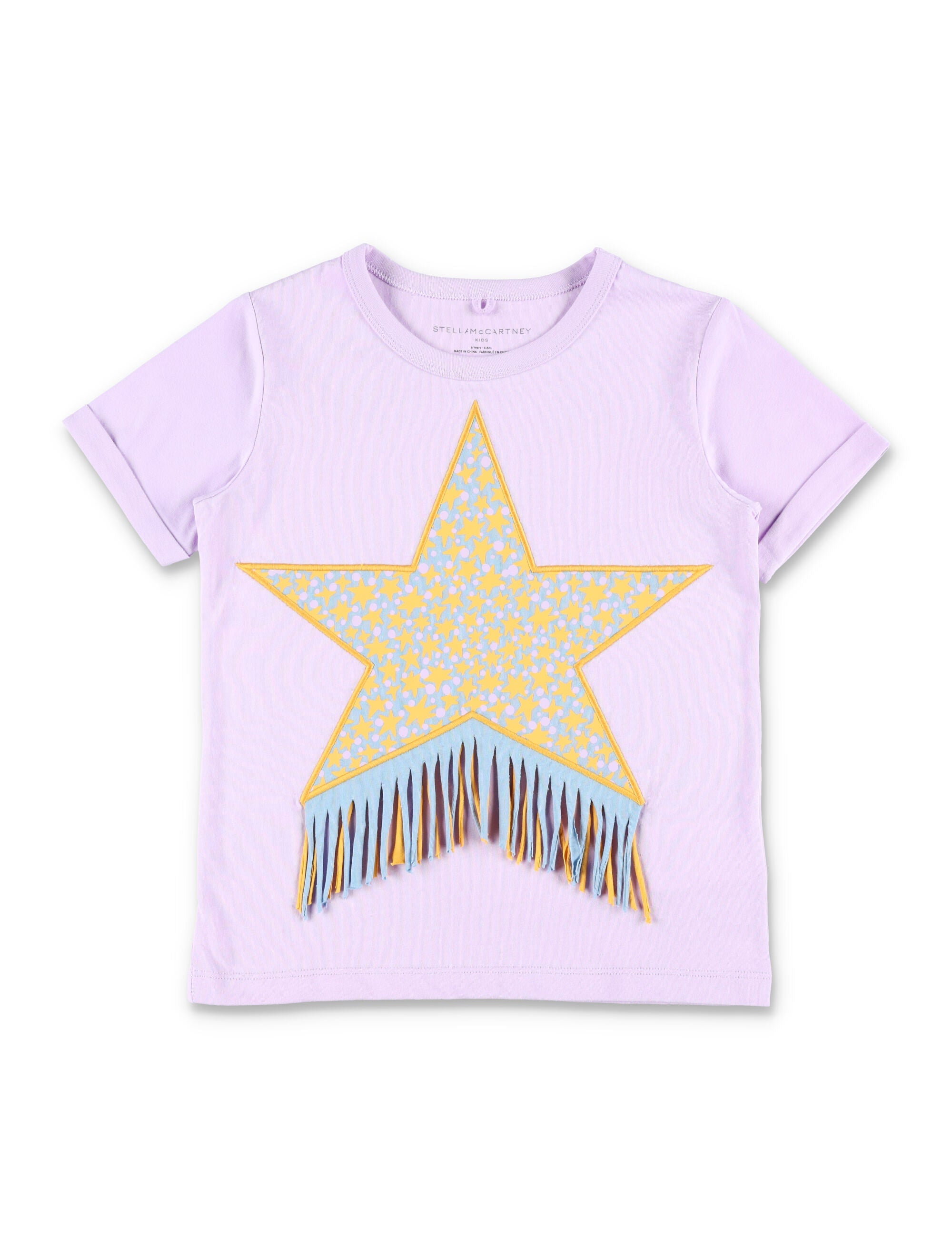 Stella McCartney Kids Star graphic fringe T-shirt Purple Cotton