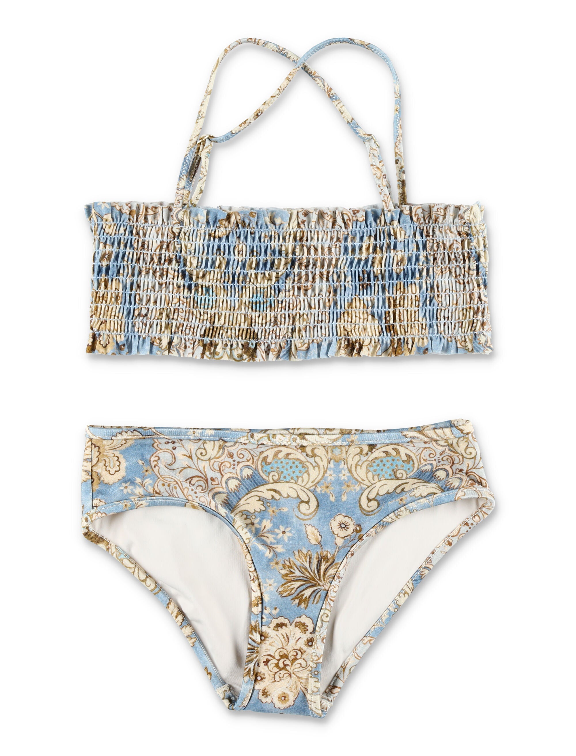 Zimmermann Daylight kids shirred bikini Denim Floral Polyamide