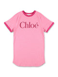Chloé Logo T-Shirt for Girls Fuxia Cotton 55 Elastane Dress