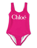 Chloé Logo Swimsuit for Girls Fuxia Outer Swimwear