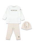 Moncler striped cotton new born gift set White/beige