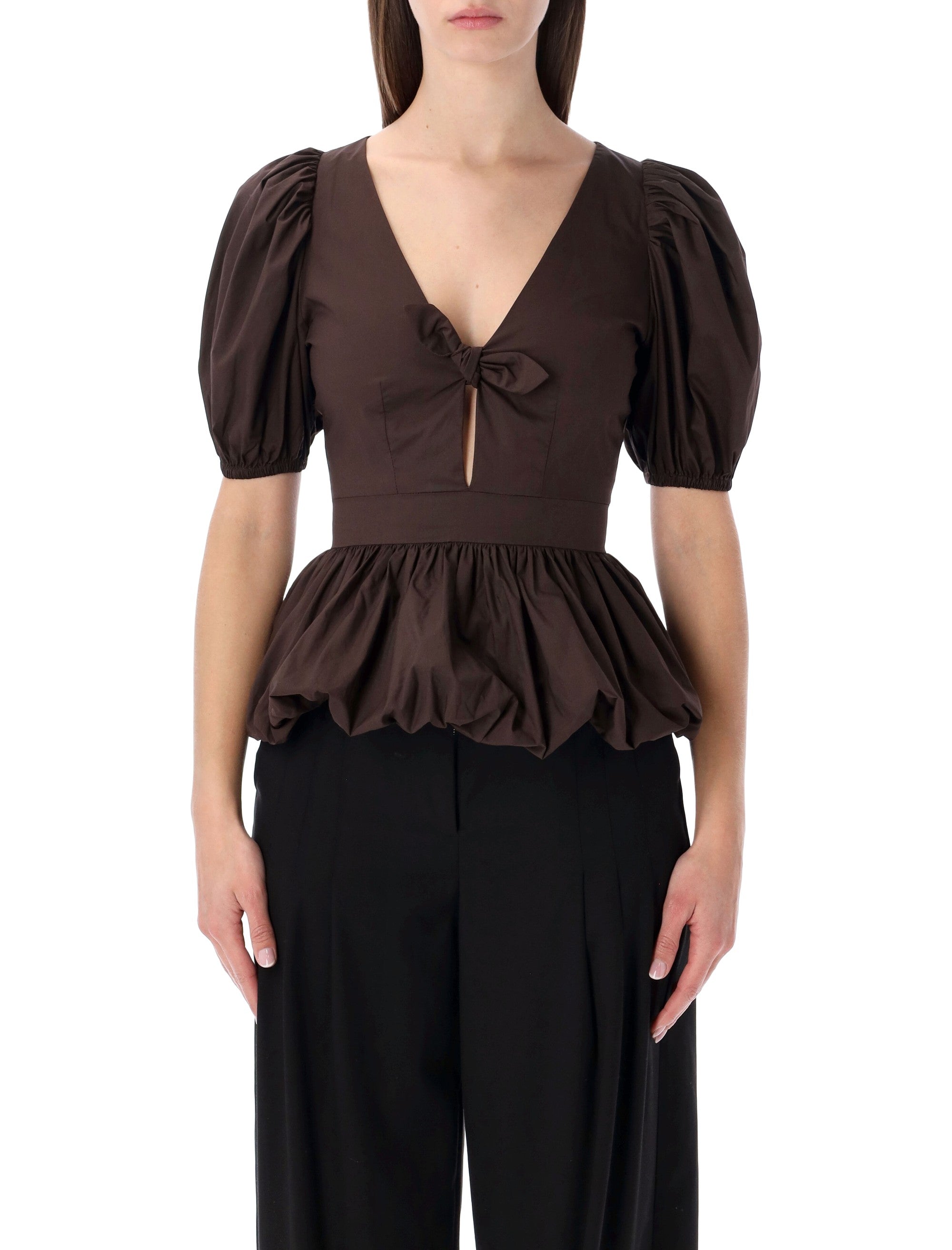 Rotate puff-sleeve bubble top Mole Brown Organic Cotton