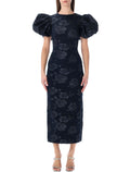 Rotate jacquard midi dress Dark Blue Recycled Polyester