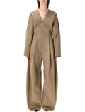 The Latest long V-neck jumpsuit Cognac Cotton