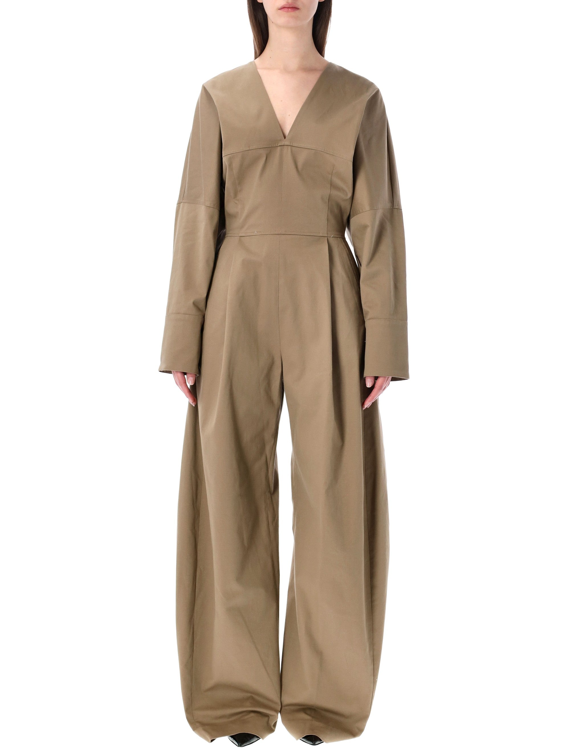 The Latest long V-neck jumpsuit Cognac Cotton