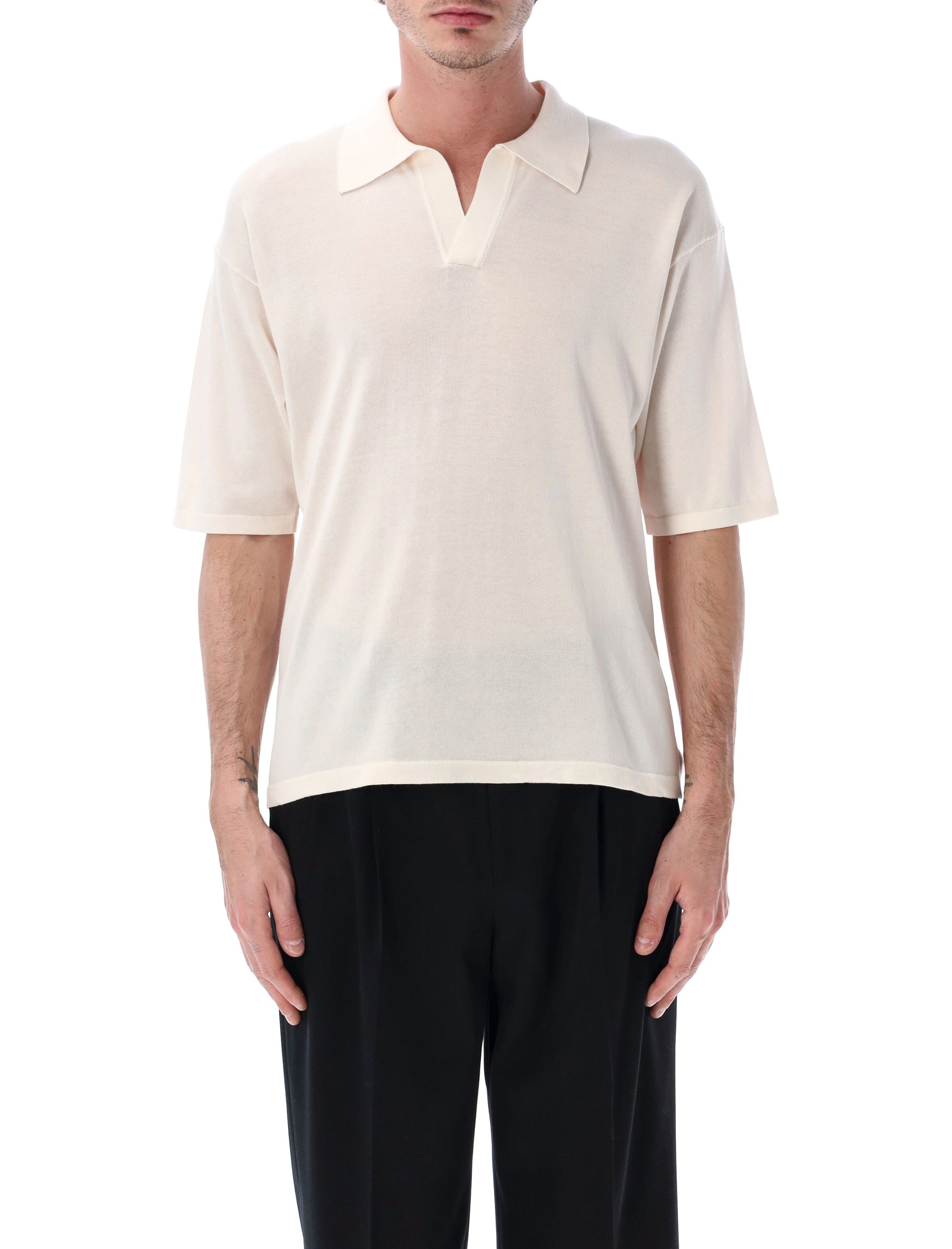 Roberto Collina Cotton Crêpe Polo Ecru T-shirt