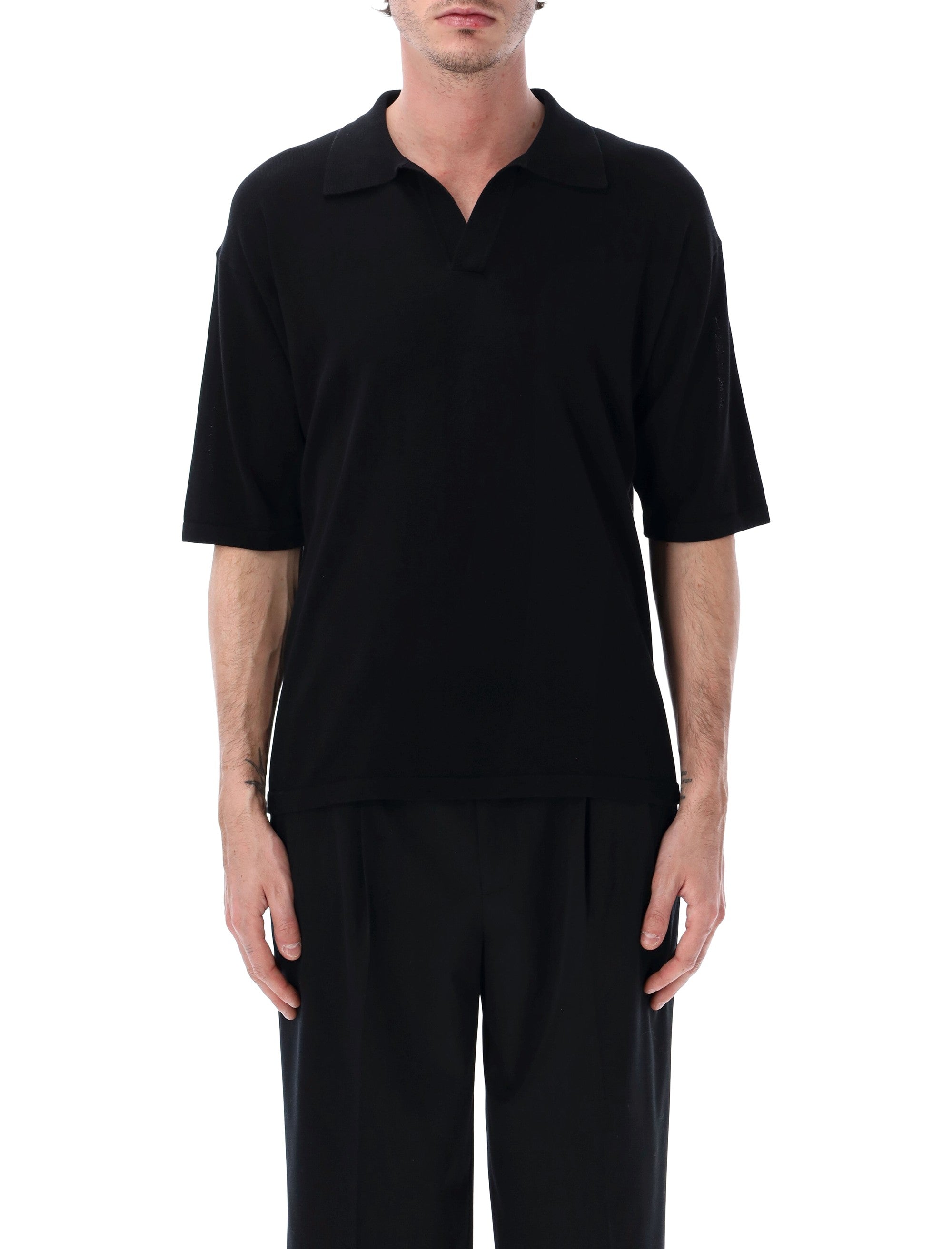 Roberto Collina Cotton Crêpe Polo Black T-shirt