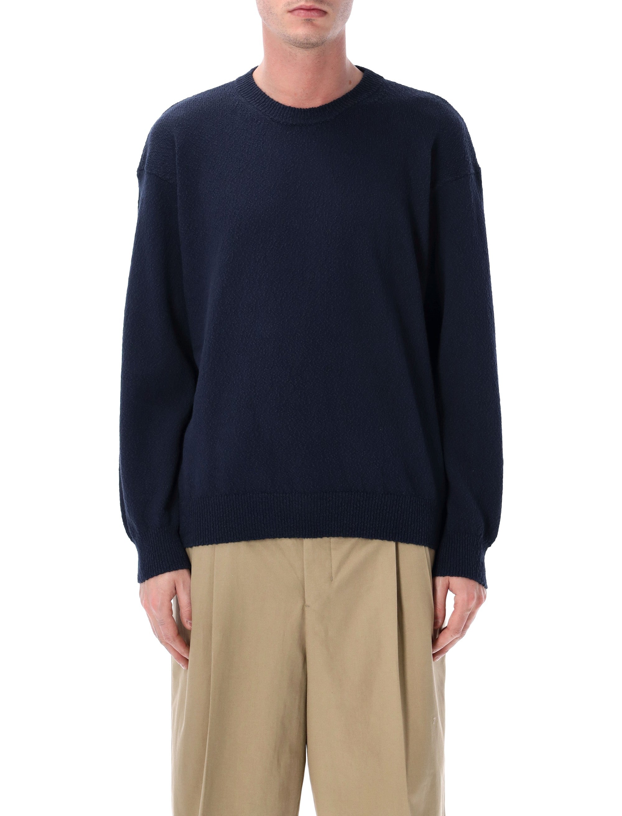 Roberto Collina irregular texture crewneck sweater Navy Cotton