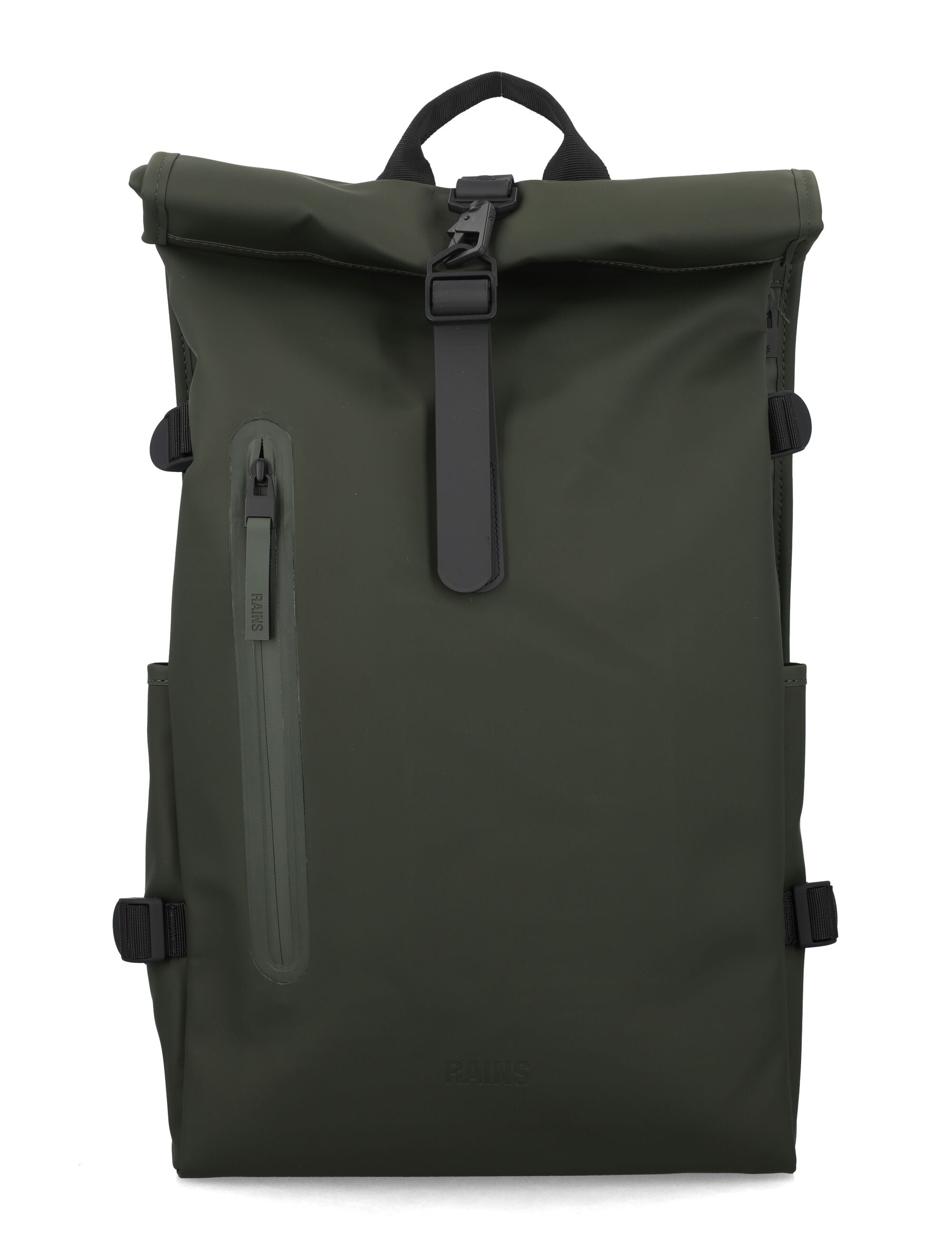 Rains Rolltop Large Waterproof Backpack with Laptop Pocket Green Polyester Coating