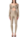 The Andamane stretch off-shoulder cut-out jumpsuit Light Greige Polyamide