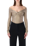 The Andamane stretch off-shoulder draped bodysuit Light Greige Polyamide