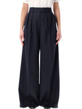 Lou wool blend wide trousers Navy Polyester Pant